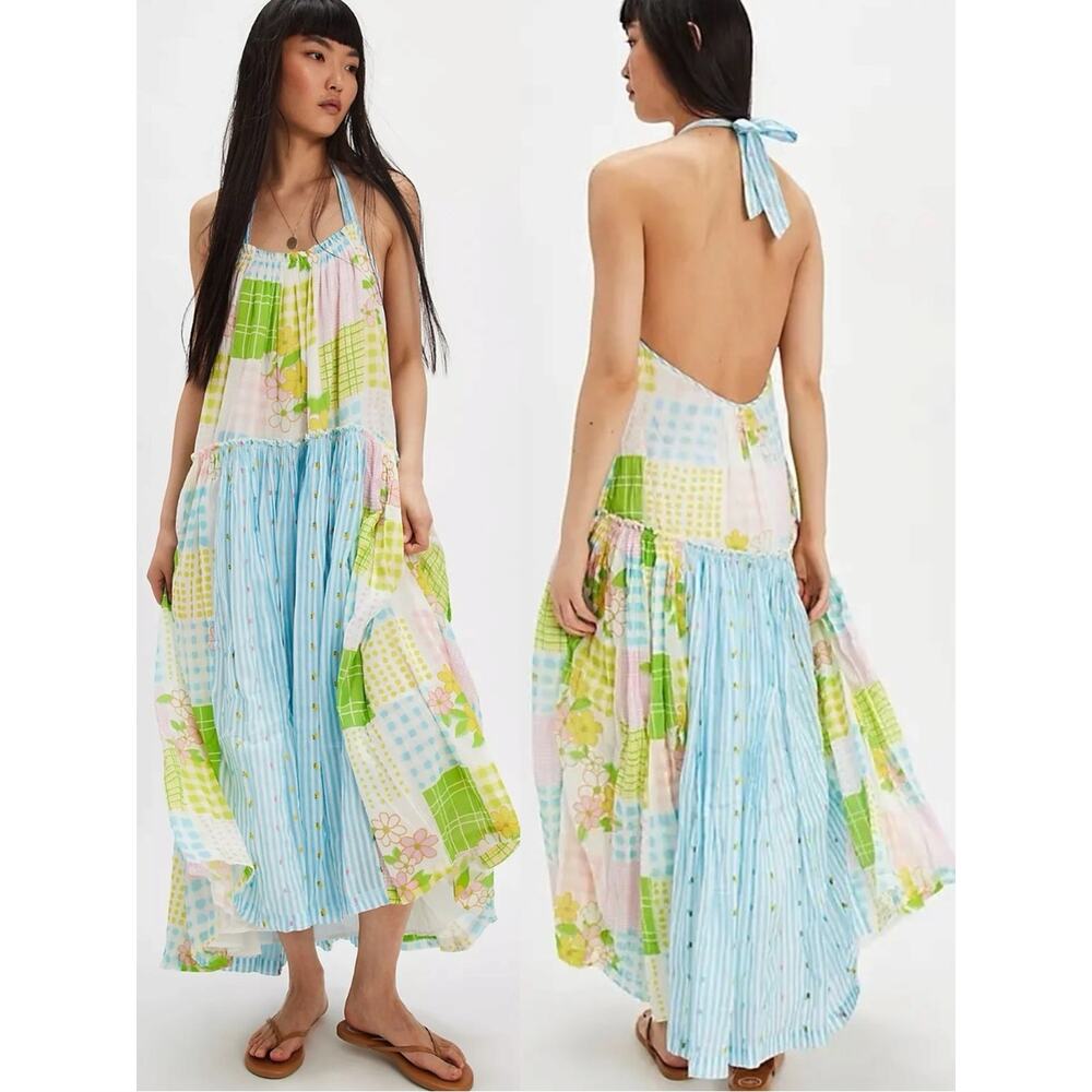 Free People Cottage Embroidered Patched And Pretty Halter Midi Maxi Dress Medium - Picture 2 of 16